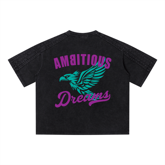 Ambitous Dreams Unisex Vintage Wash Boxy T-Shirt (Purple/Turqoise)