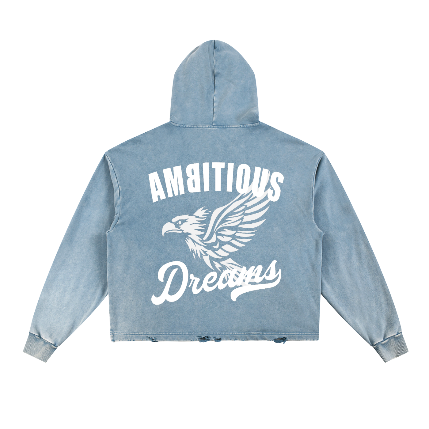 Ambitious Dreams Vintage Washed Frayed-Hem Hoodie (White)