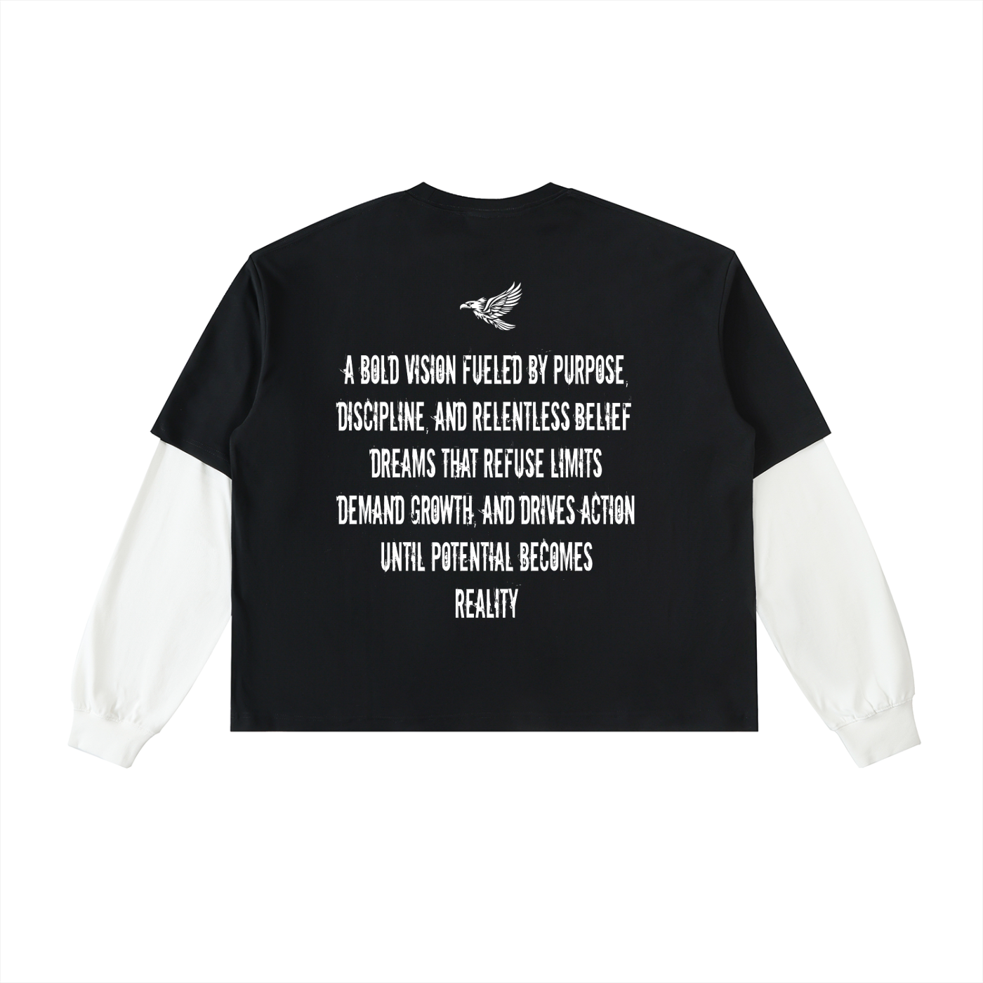 Ambitious Dreams "Define Ambitious Dreams" Layered Contrast Sleeve Cotton T-Shirt