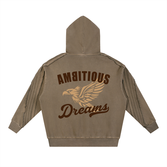 Ambitious Dreams Snow Washed Tape Raw Edge Hoodie