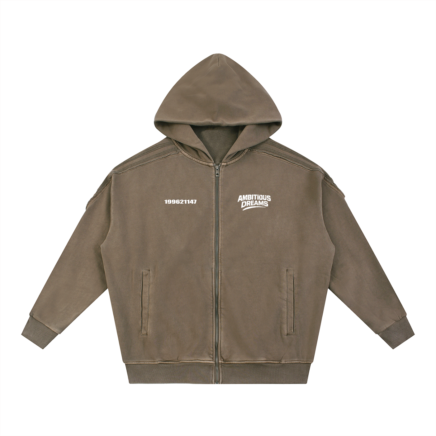 Ambitious Dreams Snow Washed Tape Raw Edge Zip Hoodie