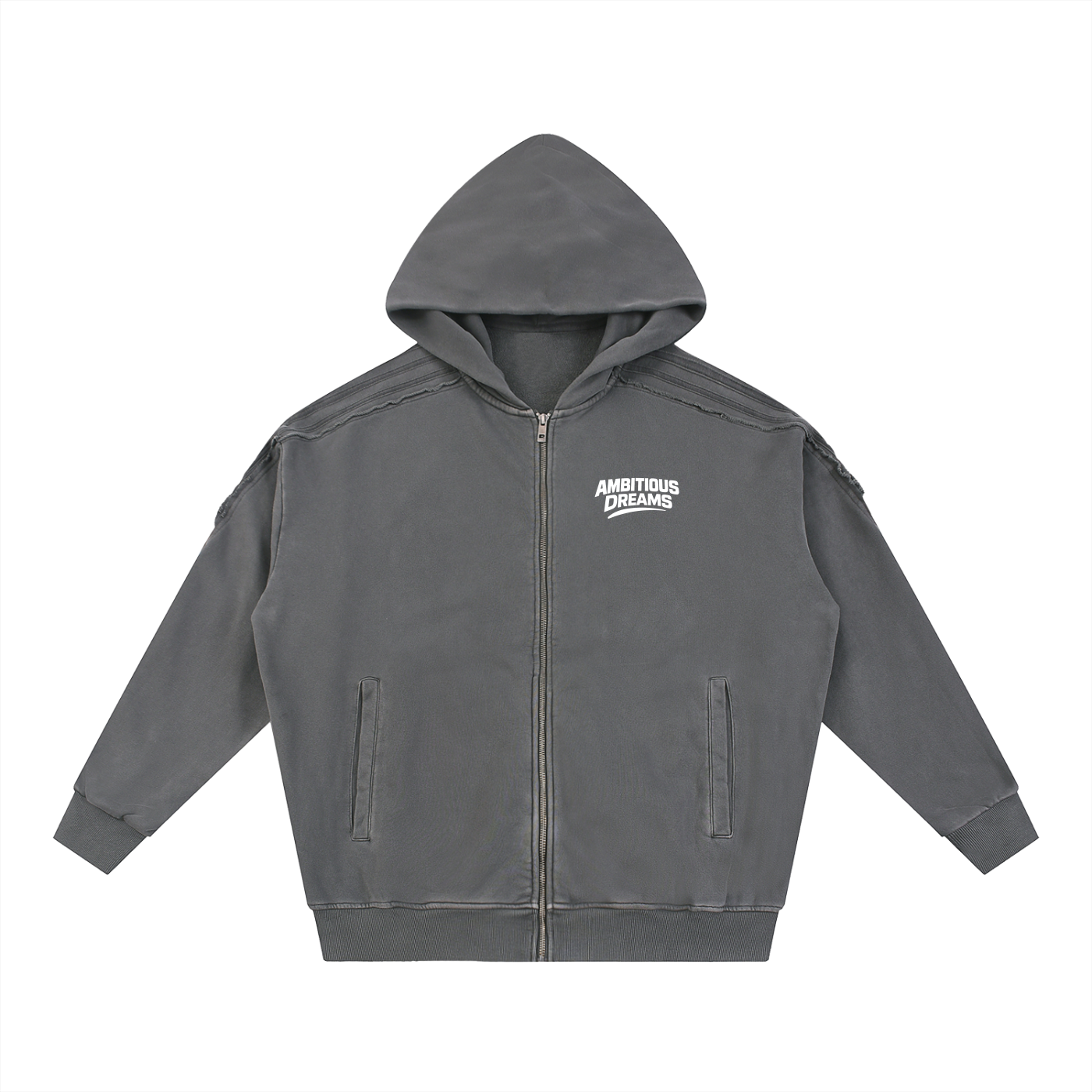 Ambitious Dreams Snow Washed Tape Raw Edge Zip Hoodie