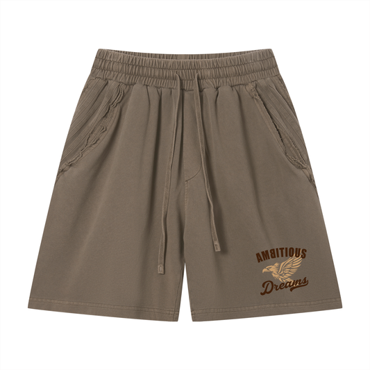 Ambitious Dreams Unisex Vintage Wash Raw Edge Shorts (Brown/Tan)