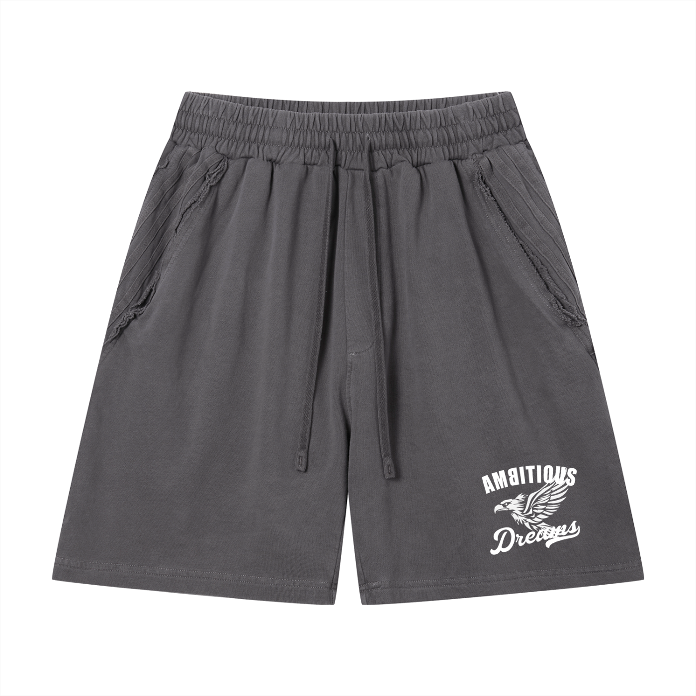 Ambitous Dreams Unisex Vintage Wash Raw Edge Shorts (White)