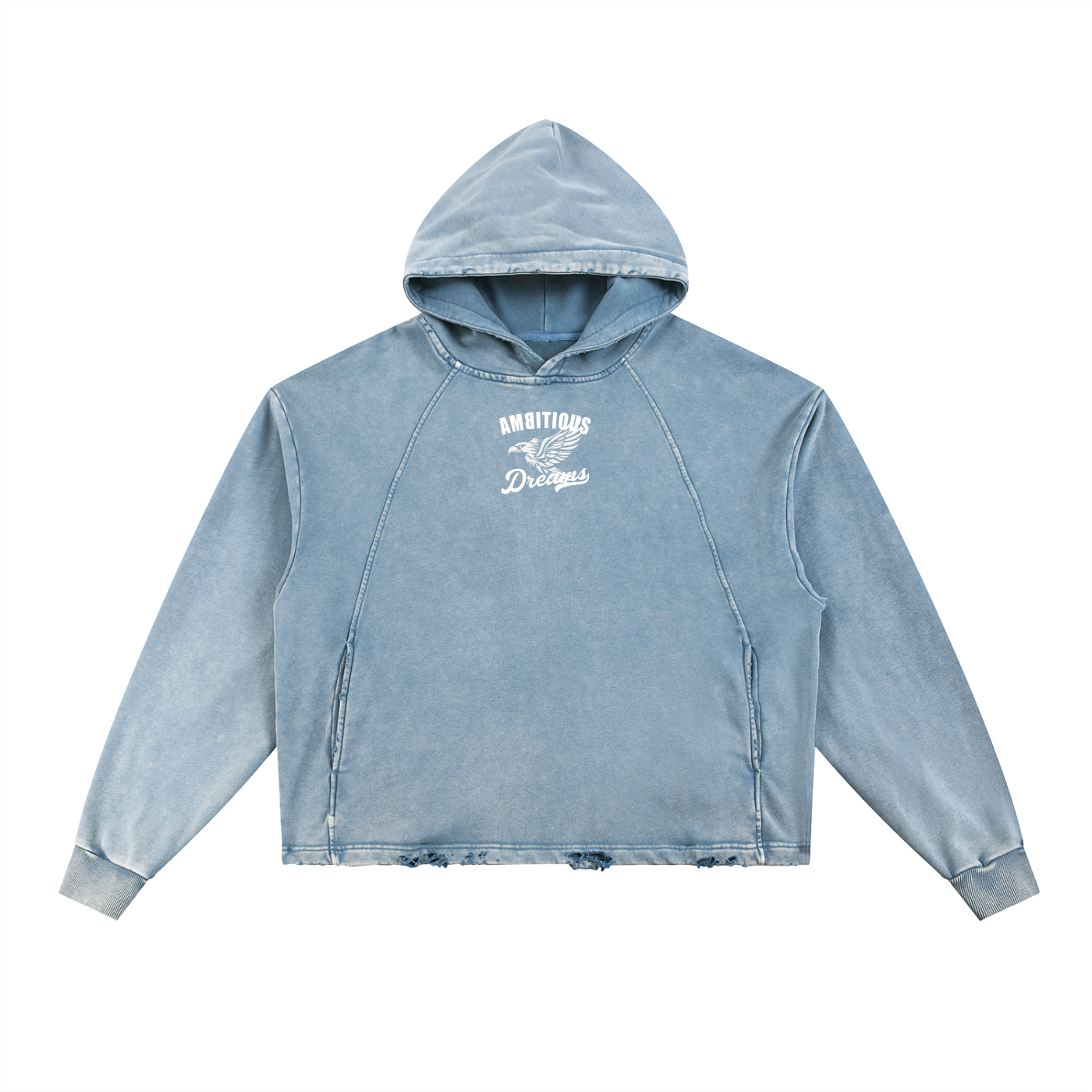 Ambitious Dreams Vintage Washed Frayed-Hem Hoodie (White)