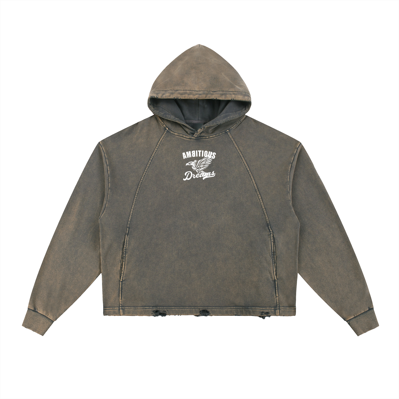 Ambitious Dreams Vintage Washed Frayed-Hem Hoodie (White)