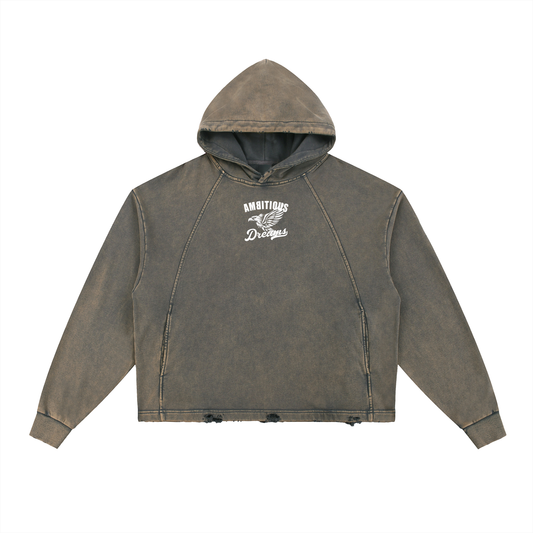 Ambitious Dreams Vintage Washed Frayed-Hem Hoodie (White)
