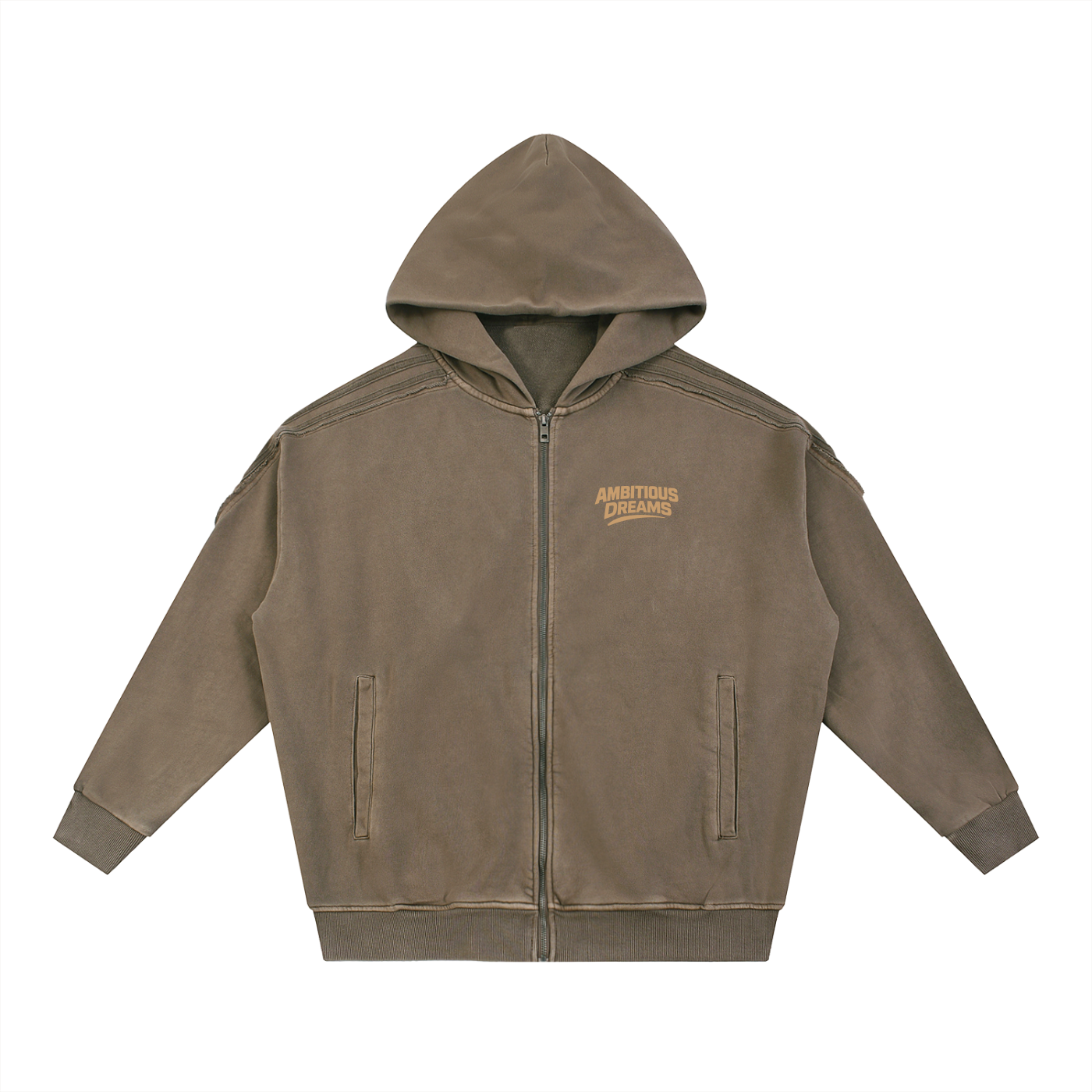 Ambitious Dreams Snow Washed Tape Raw Edge Zip Hoodie