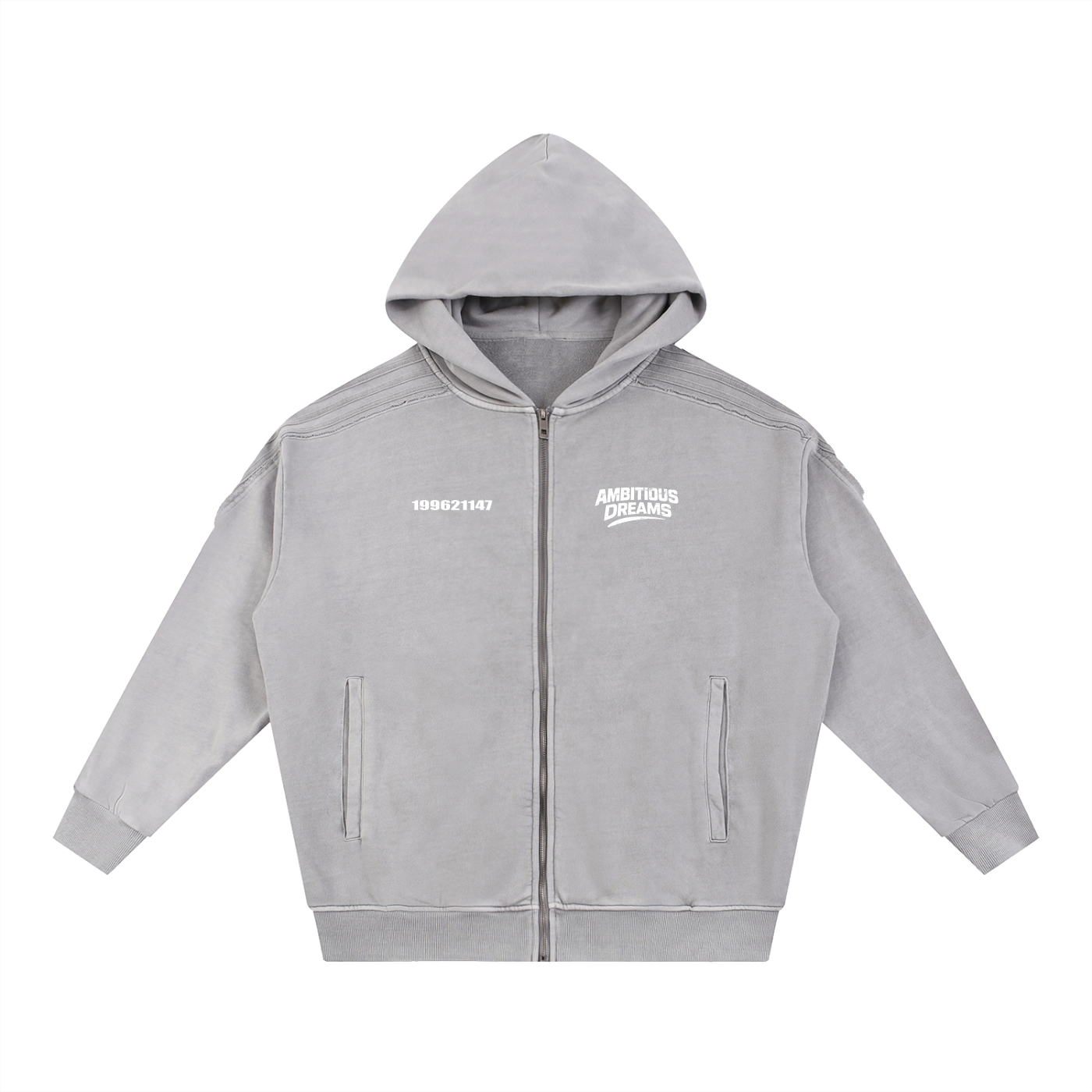 Ambitious Dreams Snow Washed Tape Raw Edge Zip Hoodie
