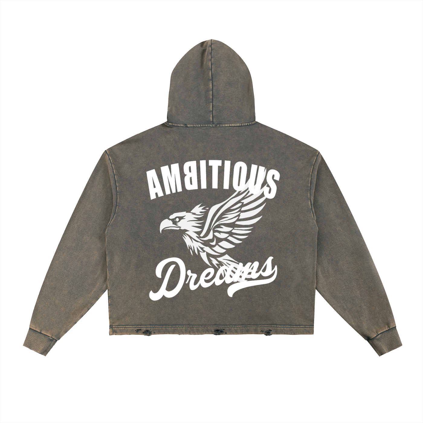 Ambitious Dreams Vintage Washed Frayed-Hem Hoodie (White)