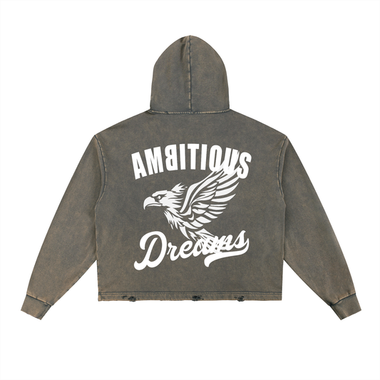 Ambitious Dreams Vintage Washed Frayed-Hem Hoodie (White)