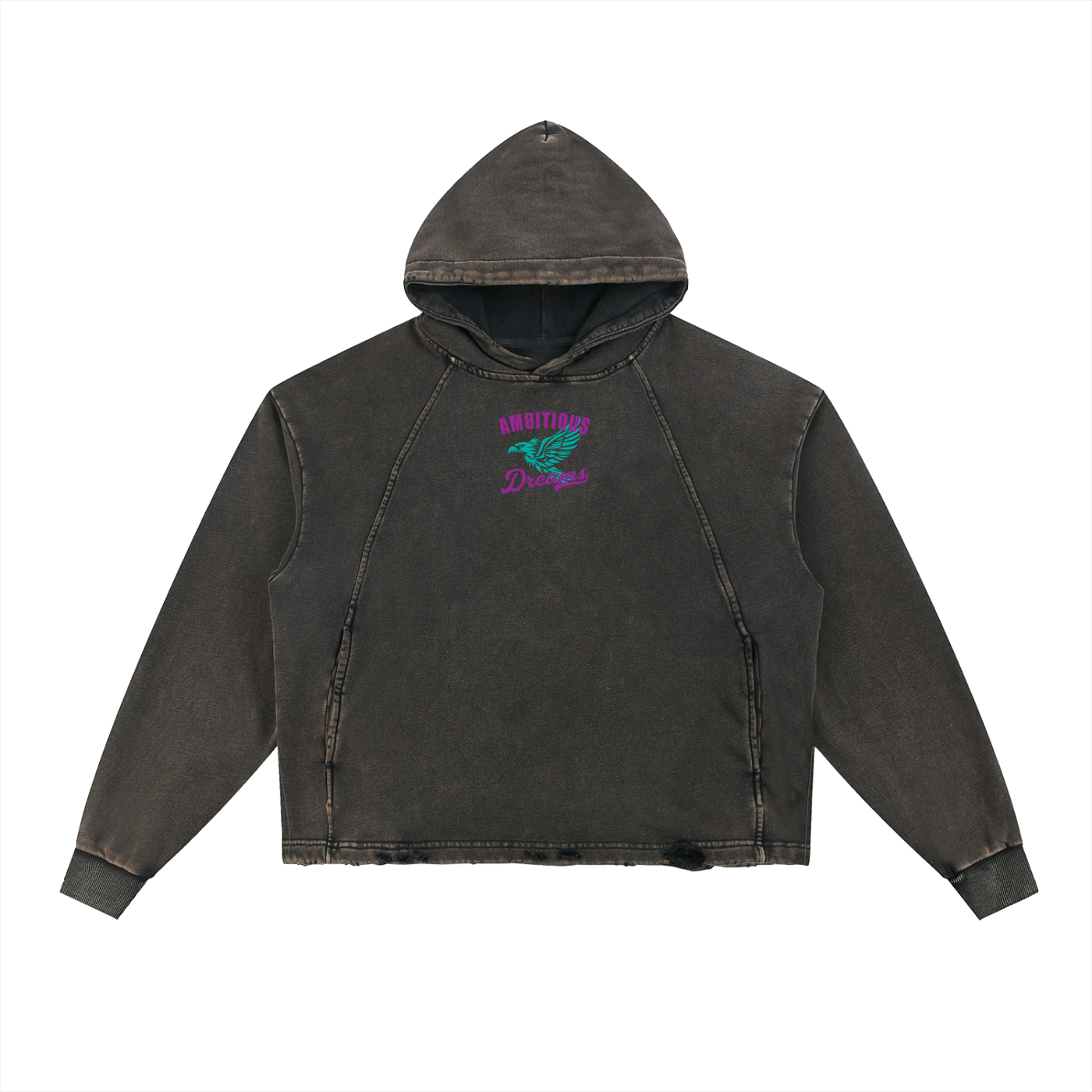 Ambitious Dreams Vintage Washed Frayed-Hem Hoodie (Purple/Turqoise)