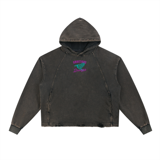 Ambitious Dreams Vintage Washed Frayed-Hem Hoodie (Purple/Turqoise)