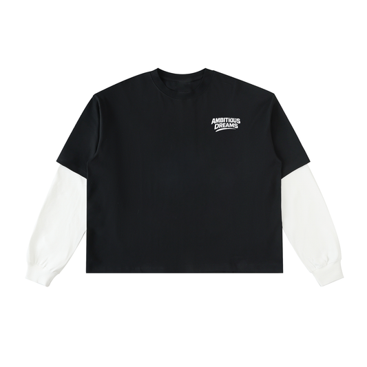 Ambitious Dreams "Define Ambitious Dreams" Layered Contrast Sleeve Cotton T-Shirt