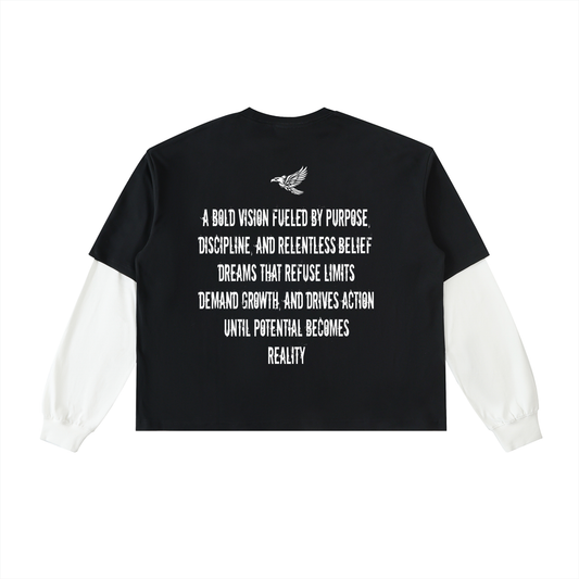 Ambitious Dreams "Define Ambitious Dreams" Layered Contrast Sleeve Cotton T-Shirt