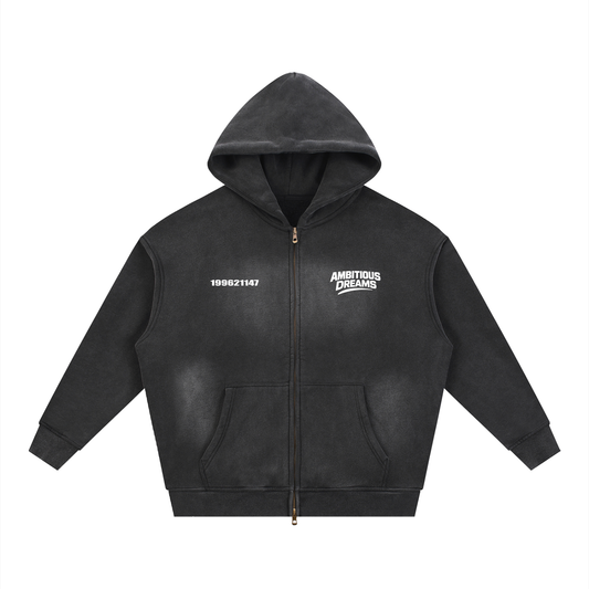 Ambitious Dreams Sunfade Two-way Zipper Boxy Fleece Hoodie